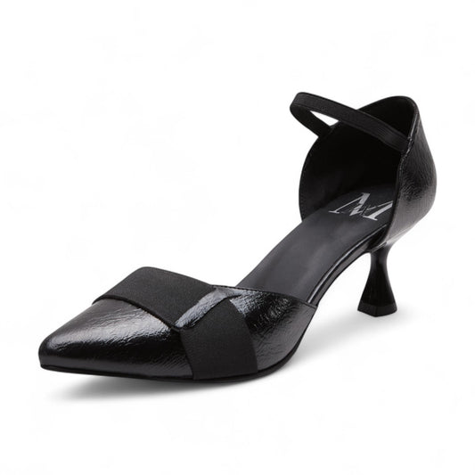 Zapatillas de tacón para dama con punta en pico y tira en gamuza, diseño elegante y cómodo color negro dv2925