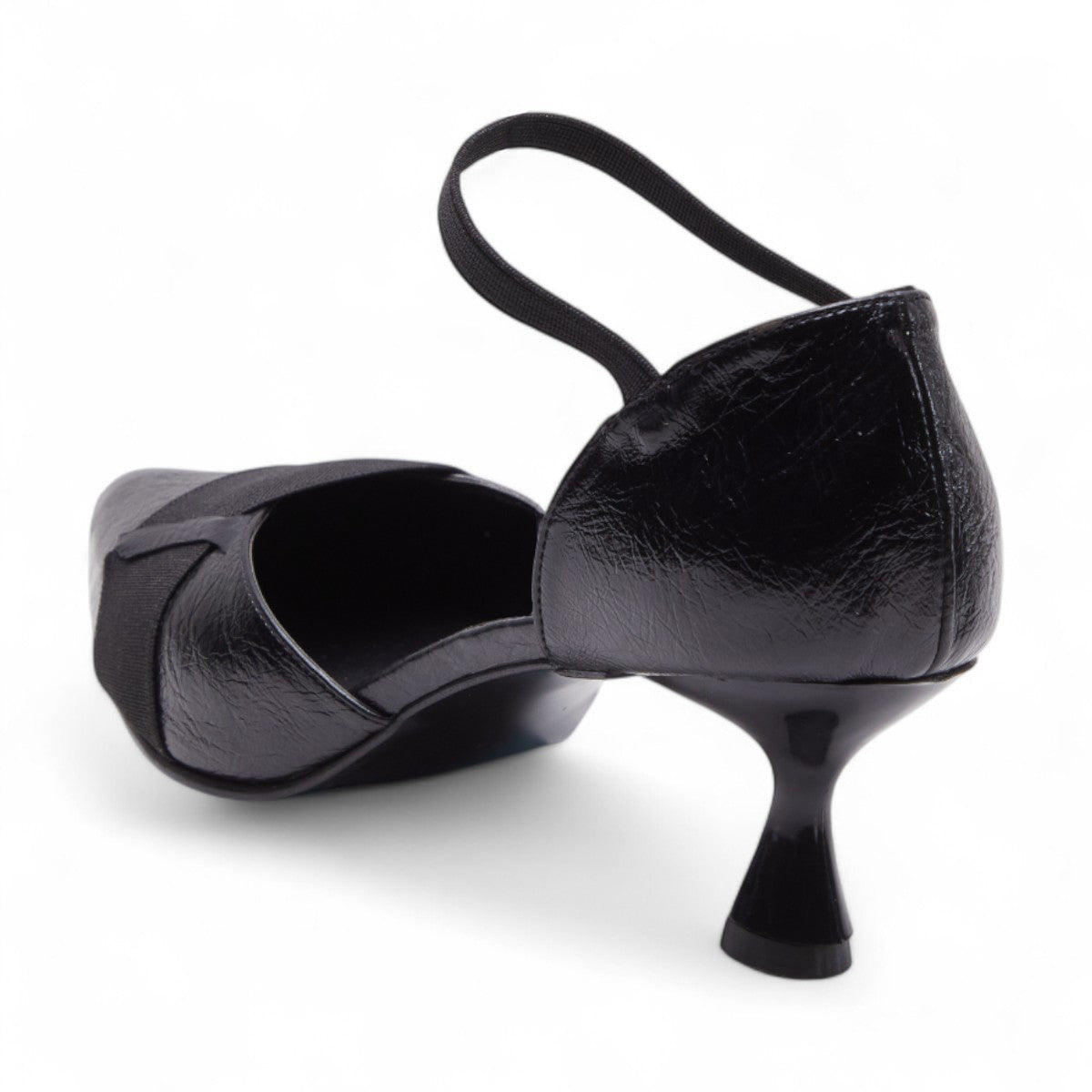 Zapatillas de tacón para dama con punta en pico y tira en gamuza, diseño elegante y cómodo color negro dv2925