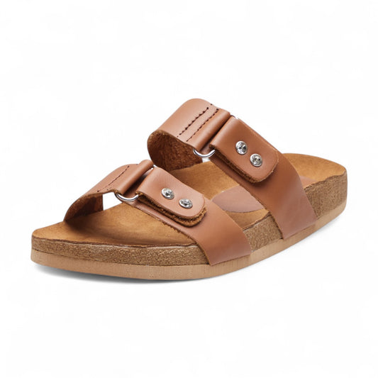 Sandalias café para mujer en material tipo piel con suela de corcho cómoda y EVA antiderrapante color café  dv2925