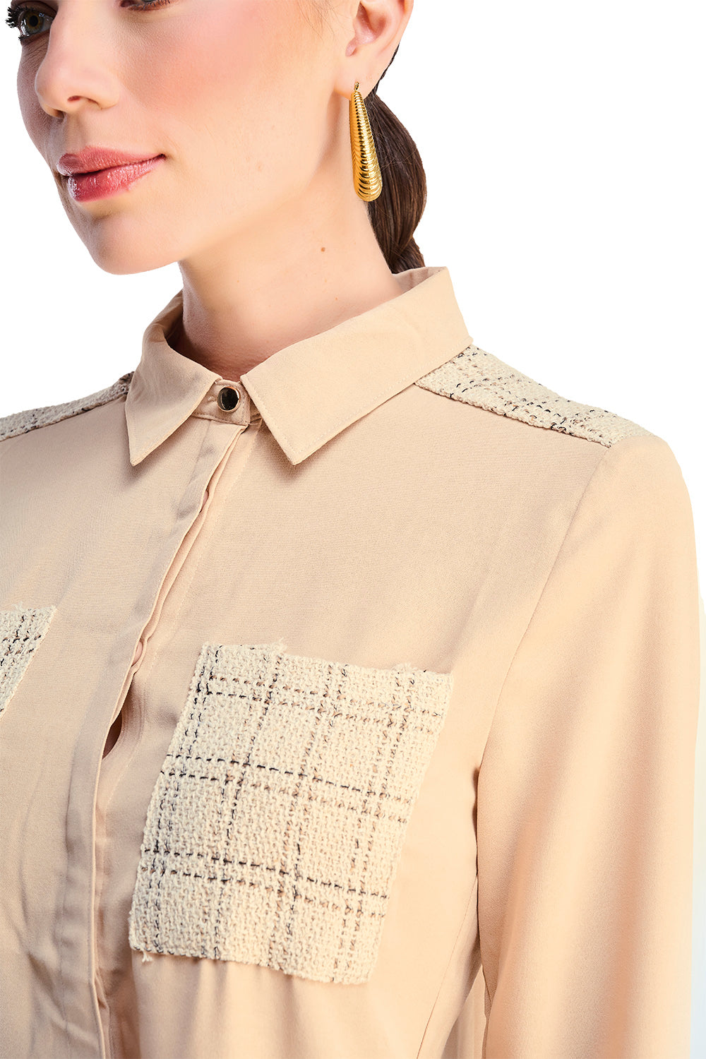 Camisa Beige Manga Larga