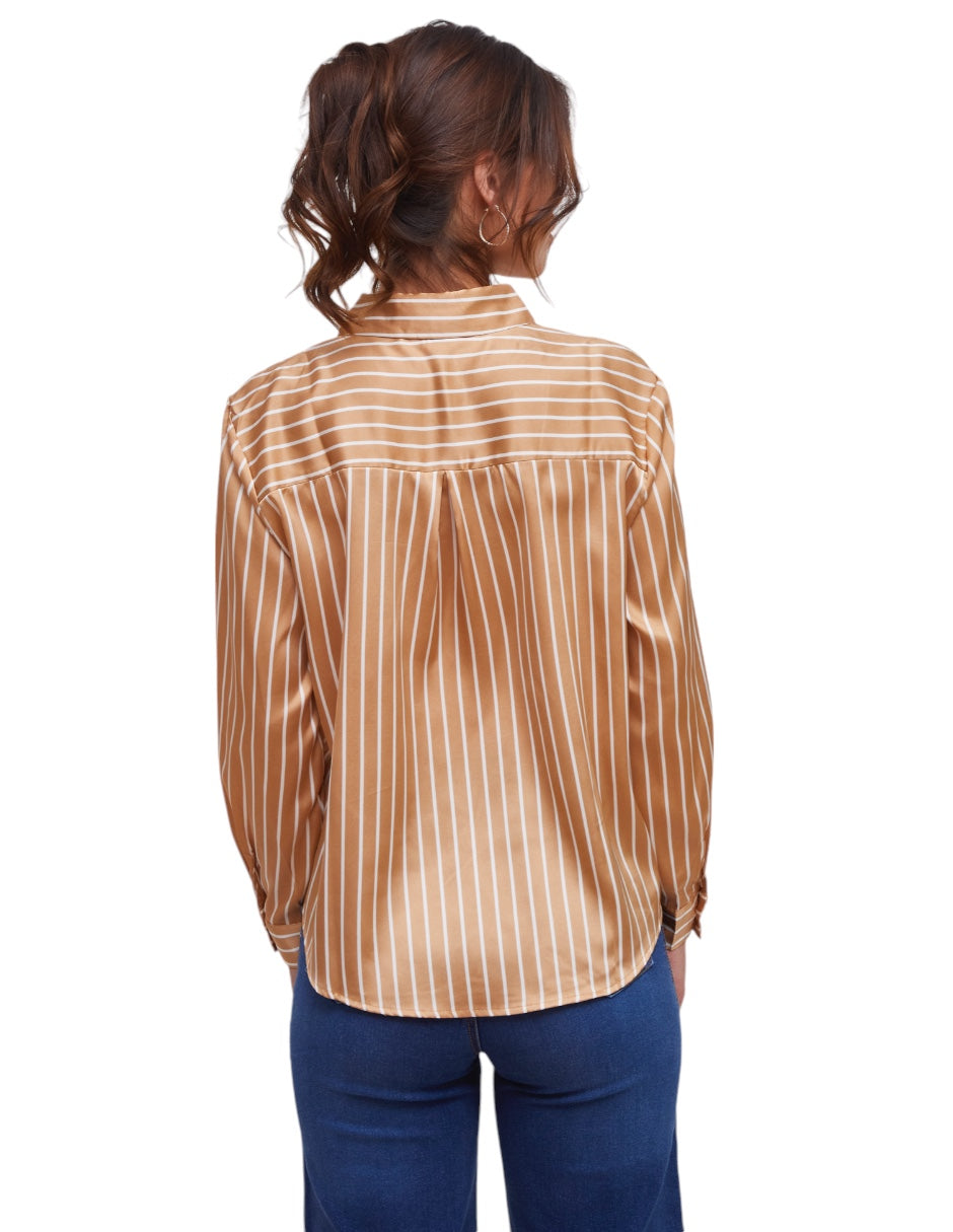 Camisa Beige Satinada Formal Estampada