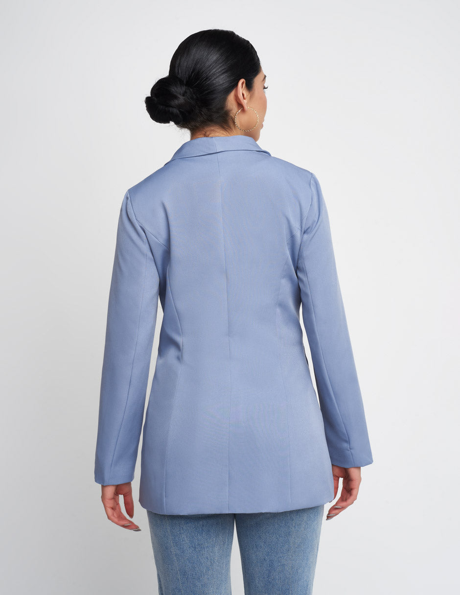 Saco para mujer de tela barbie twill en color azul cielo largo es por debajo de la cadera