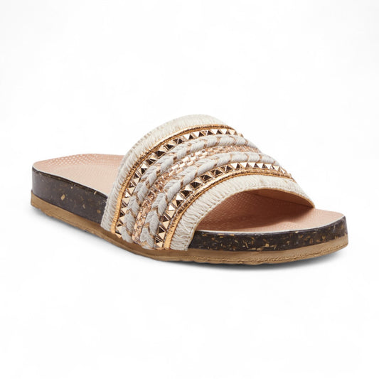 Sandalias planas bohemias para mujer con piedras decorativas, suela de EVA antiderrapante y plantilla de corcho dv2925