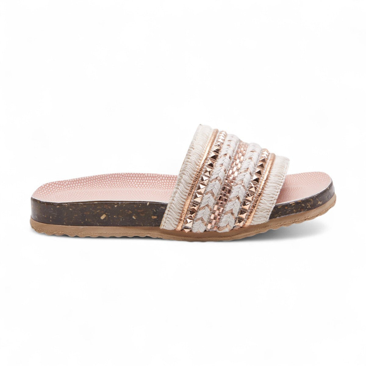 Sandalias planas bohemias para mujer con piedras decorativas, suela de EVA antiderrapante y plantilla de corcho dv2925