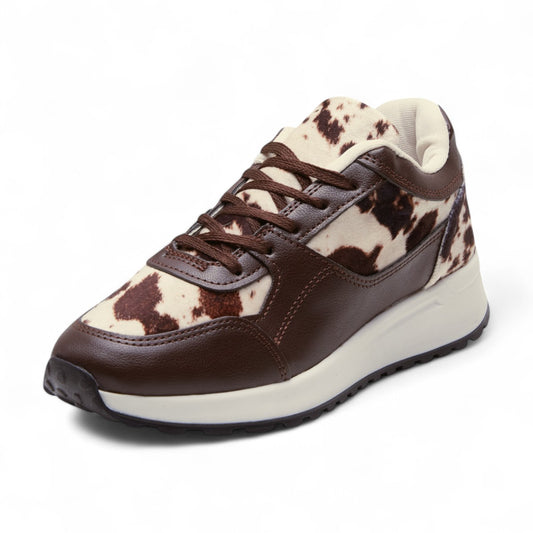 Tenis casuales urbanos para mujer en material sintético tipo piel con punta redonda multicolor con estampado animal print vaca dv2925