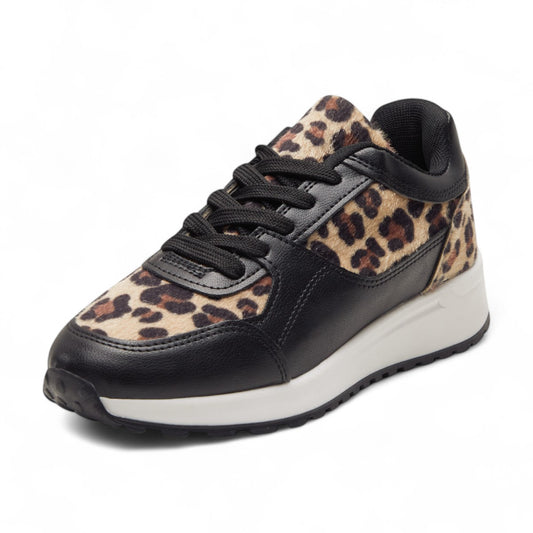 Tenis casuales urbanos para mujer en material sintético tipo piel con punta redonda multicolor con estampado animal print dv2925