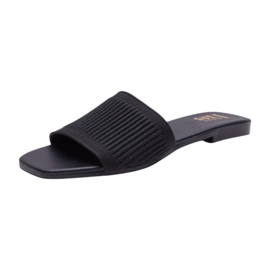 Sandalias Planas Mujer Metedera Textil Tejido Negras dv2925