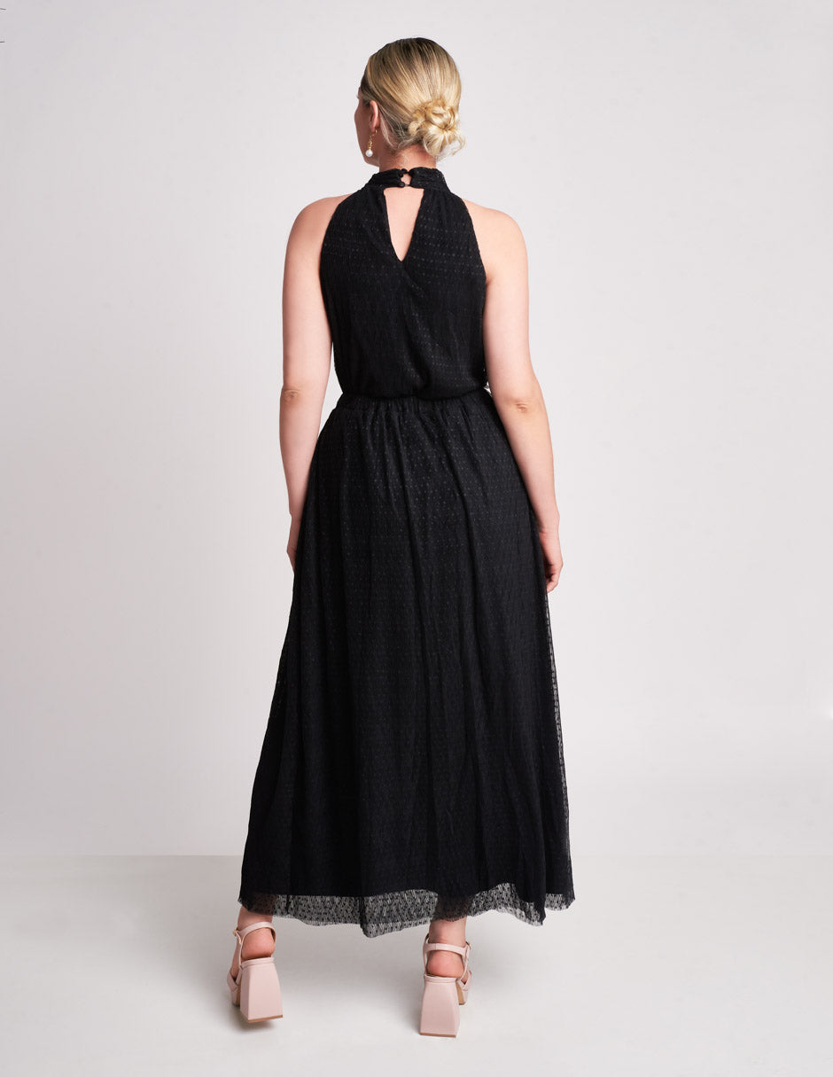 Conjunto de Blusa Halter y Falda Larga: Mesh y Forro para Impactar