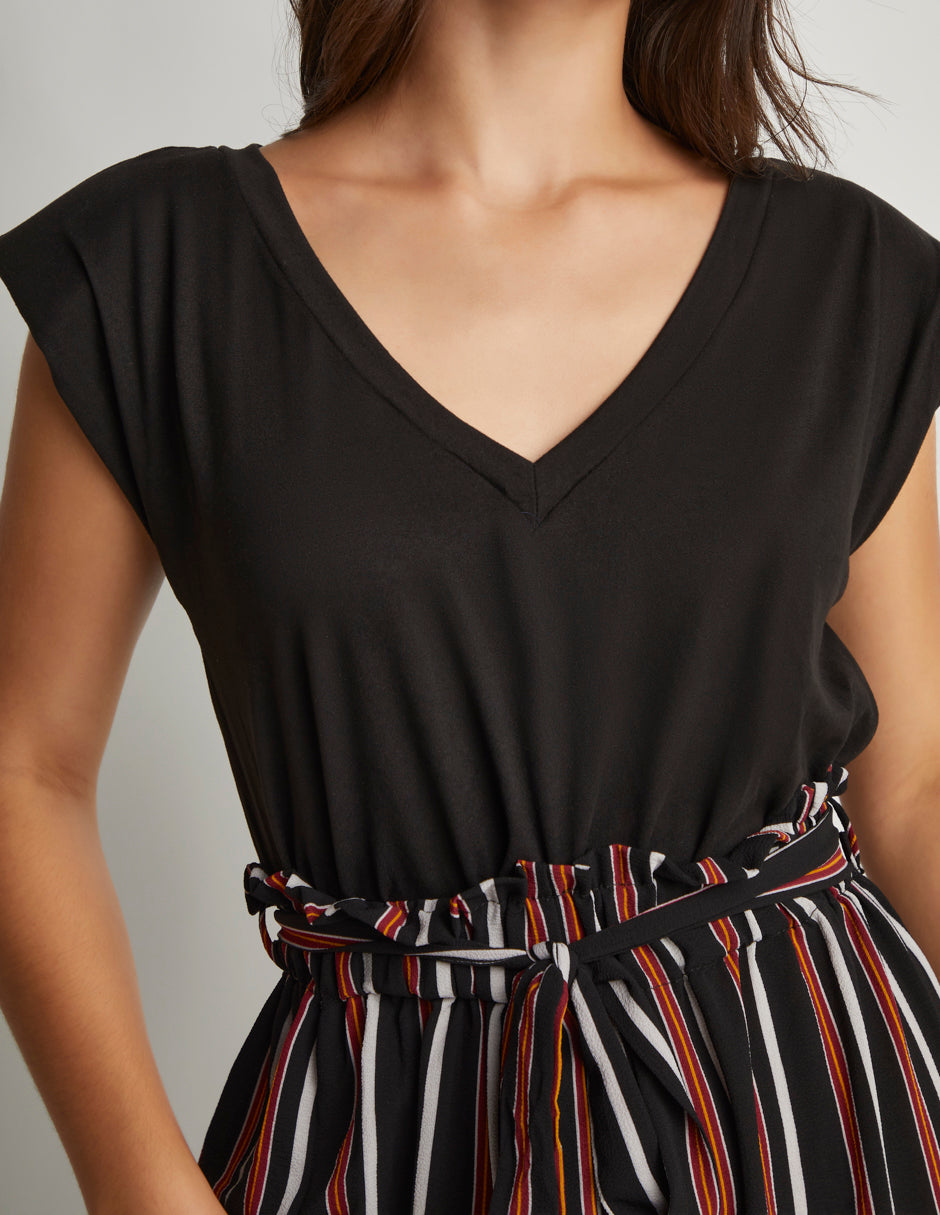 Jumpsuit con Blusa en Tela Stretch Estampado Lineal Color Negro