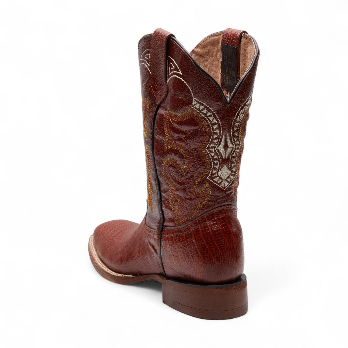 Botas vaqueras para caballero 100% piel genuina con punta cuadrada, tacón 4 cm, textura grabada, bordado y cortes decorativos estilo texano dv2925