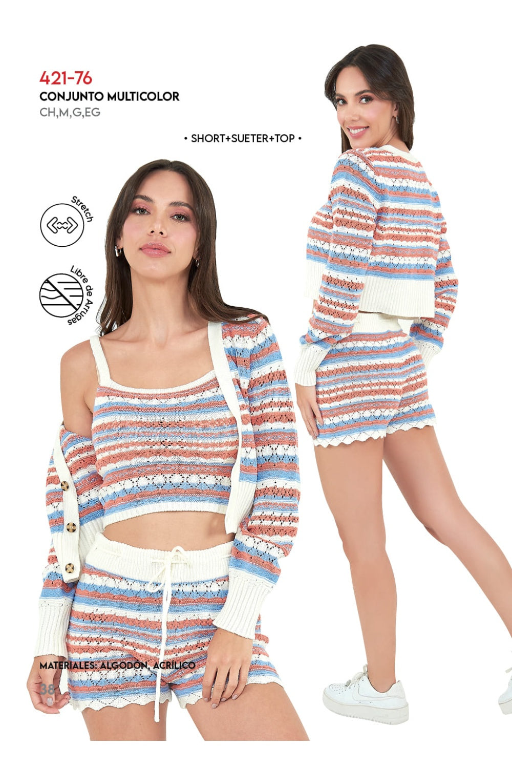 Sueter Tejido con Conjunto de Short y Blusa