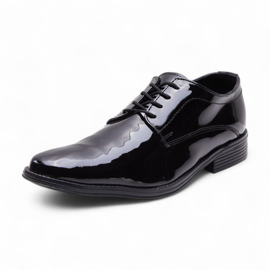 Zapatos formales de charol negro para caballero con agujetas y plantilla de piel, estilo elegante y clásico dv2925