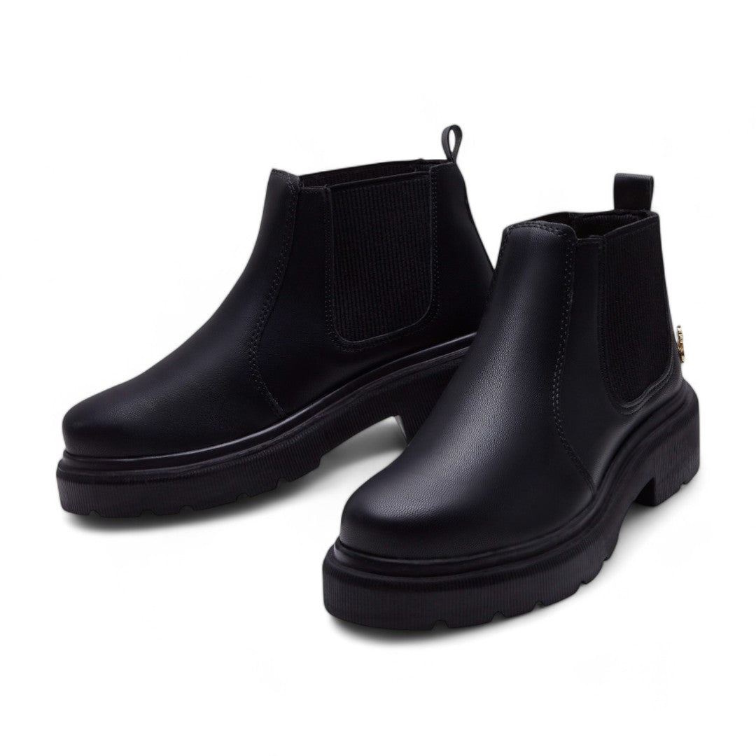 Botines Mujer Tipo Piel Negros Casuales dv2925
