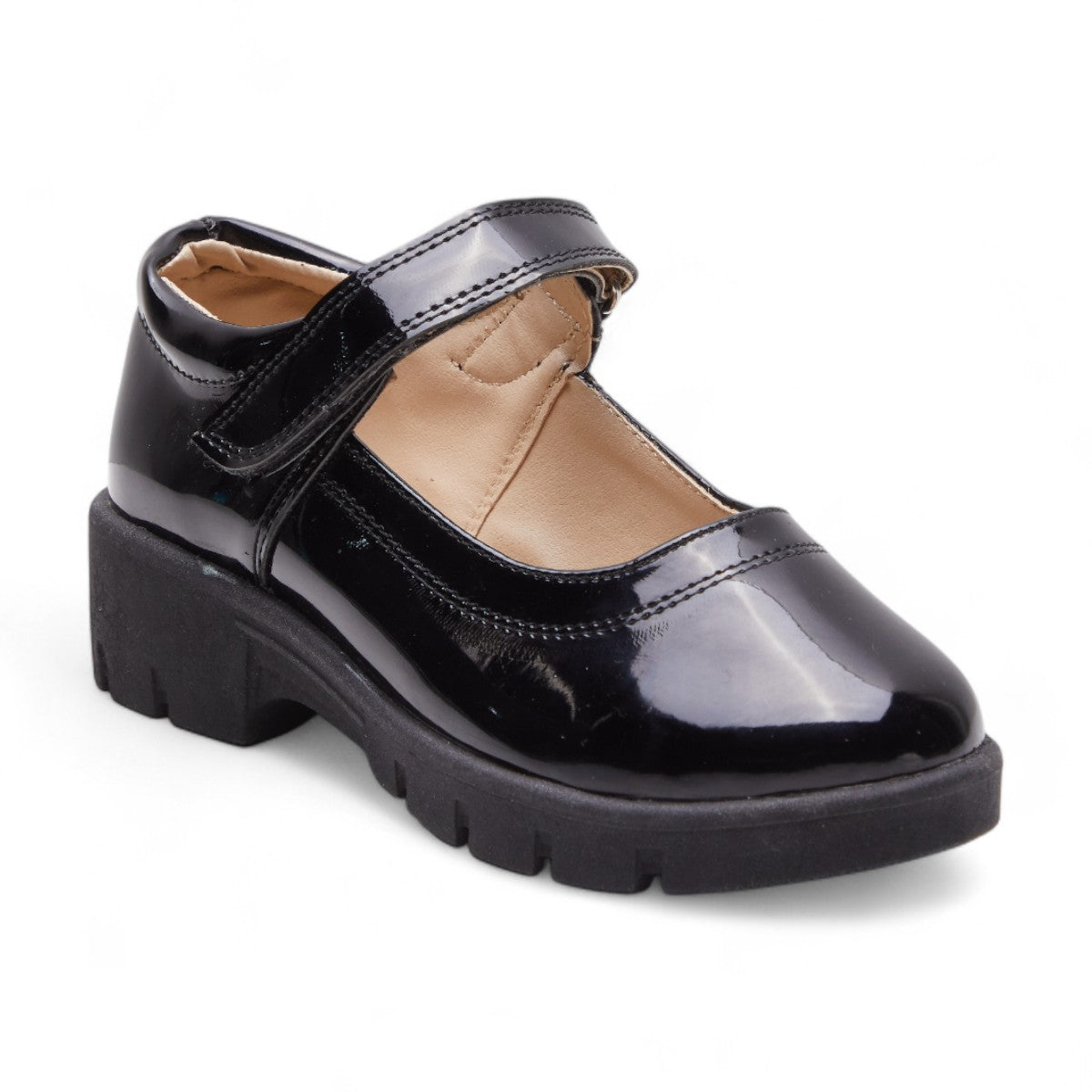 Zapatos escolares formales para niña estilo Mary Jane en charol negro con punta redonda dv2925