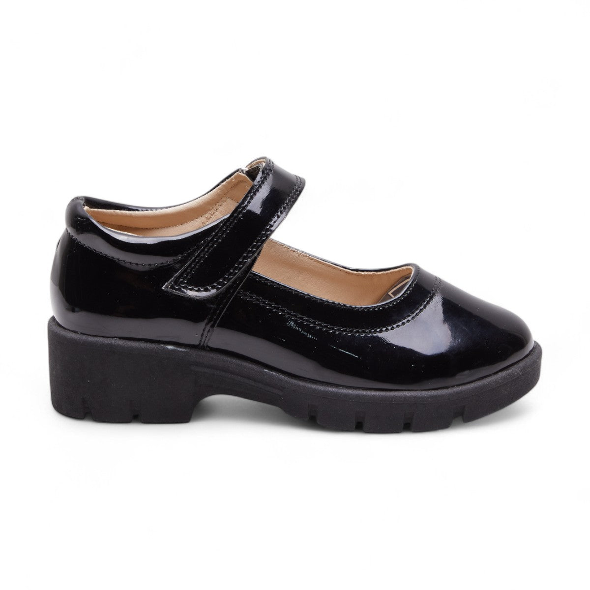 Zapatos escolares formales para niña estilo Mary Jane en charol negro con punta redonda dv2925