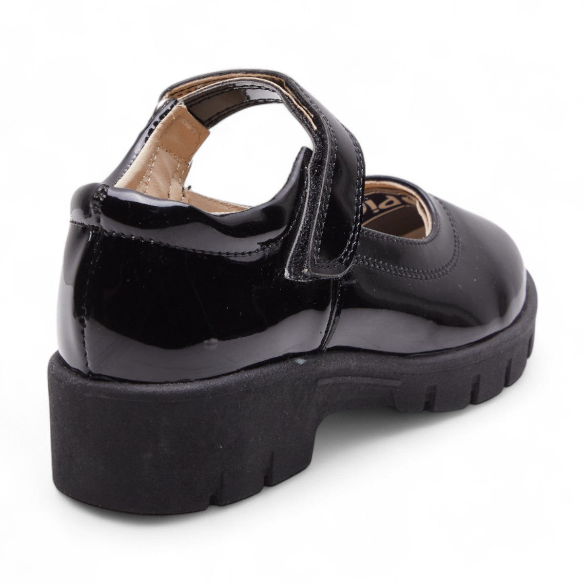 Zapatos escolares formales para niña estilo Mary Jane en charol negro con punta redonda dv2925
