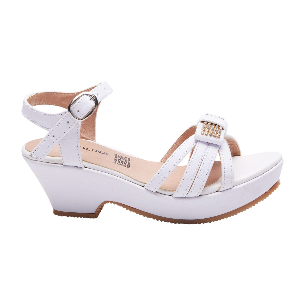 Zapatillas de niña con tacón grueso de 4 cm moño decorativo color blanco dv2925