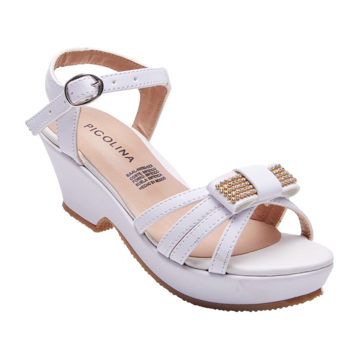 Zapatillas de niña con tacón grueso de 4 cm moño decorativo color blanco dv2925