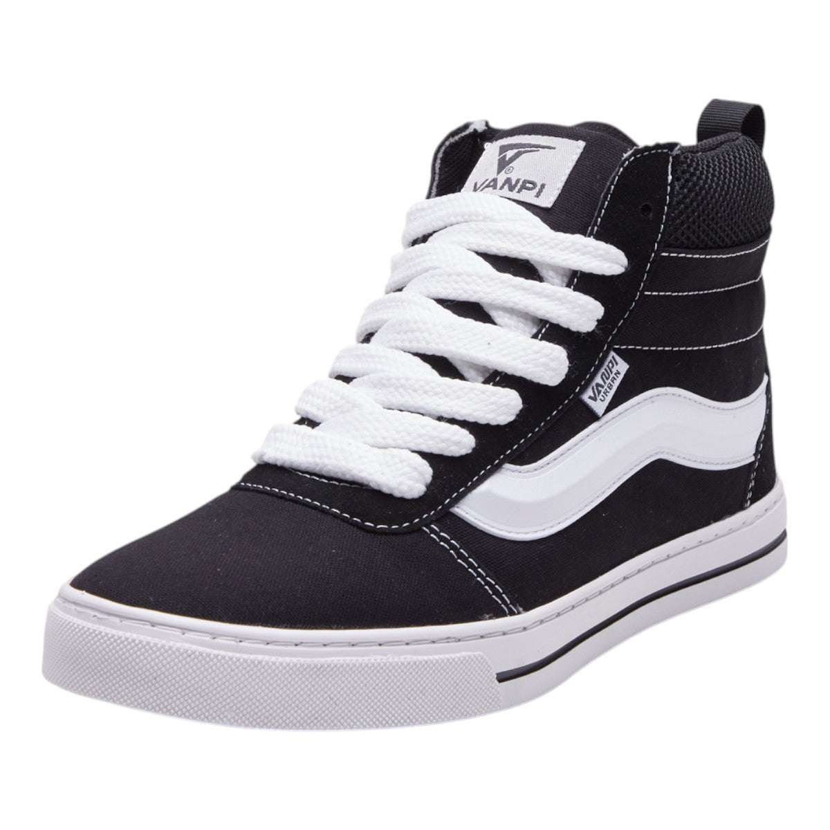 Tenis Negro Hombre Tipo Bota Textil Costuras Blancas dv2925