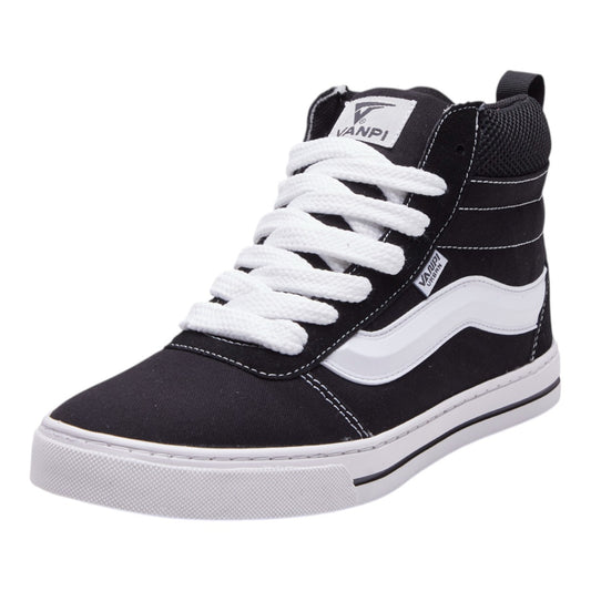 Tenis Negro Hombre Tipo Bota Textil Costuras Blancas dv2925
