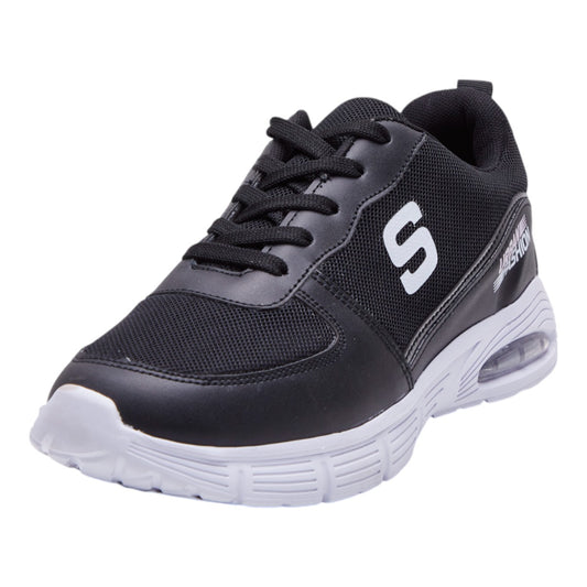 Tenis deportivos para dama de tela tejida transpirable, con detalles en material tipo piel Negro dv2925