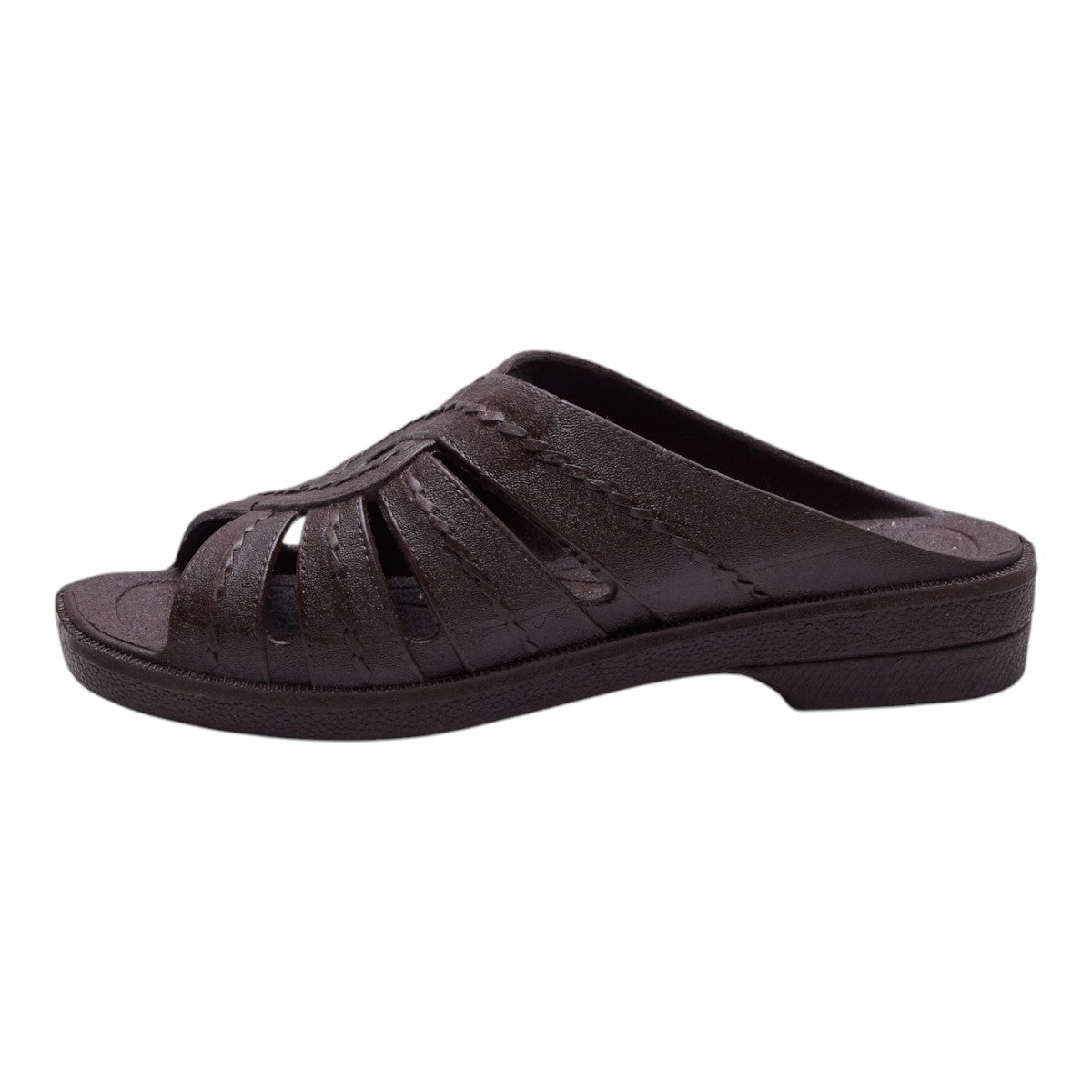 Sandalias de Metedera para Mujer Tipo Piel con Diseño Cruzado y Costuras Decorativas, Sin Talón, Punta Abierta y Tacón Bajo de 2cm Café dv2925