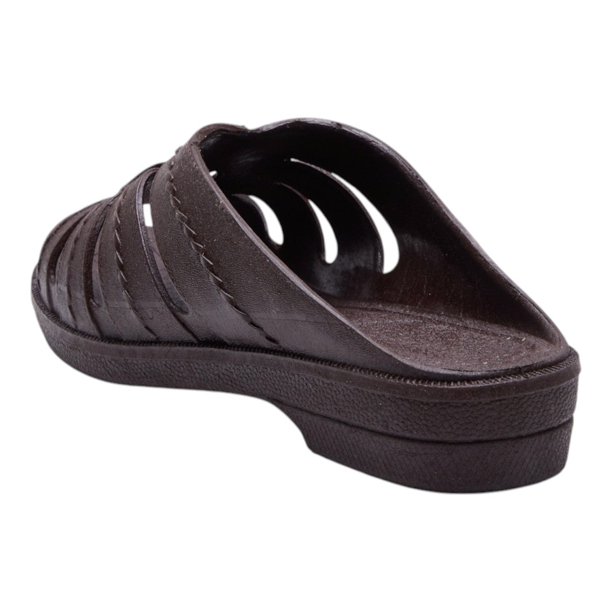 Sandalias de Metedera para Mujer Tipo Piel con Diseño Cruzado y Costuras Decorativas, Sin Talón, Punta Abierta y Tacón Bajo de 2cm Café dv2925