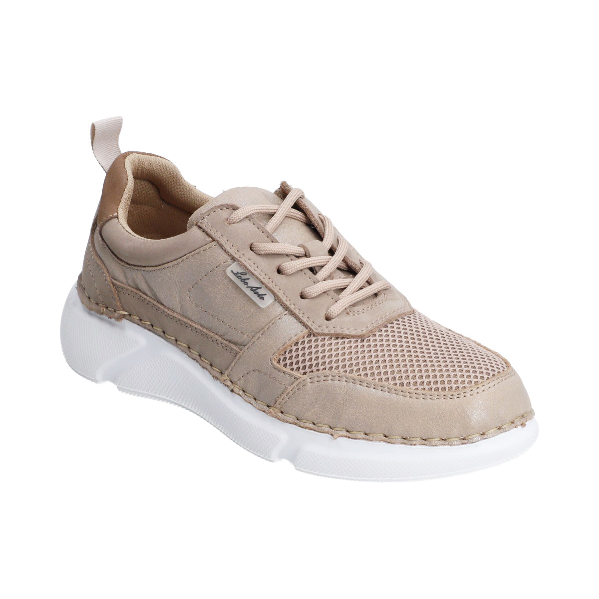 Tenis Danna Beige Mujer Piel y Malla Lifestyle Urbano Lobo Solo