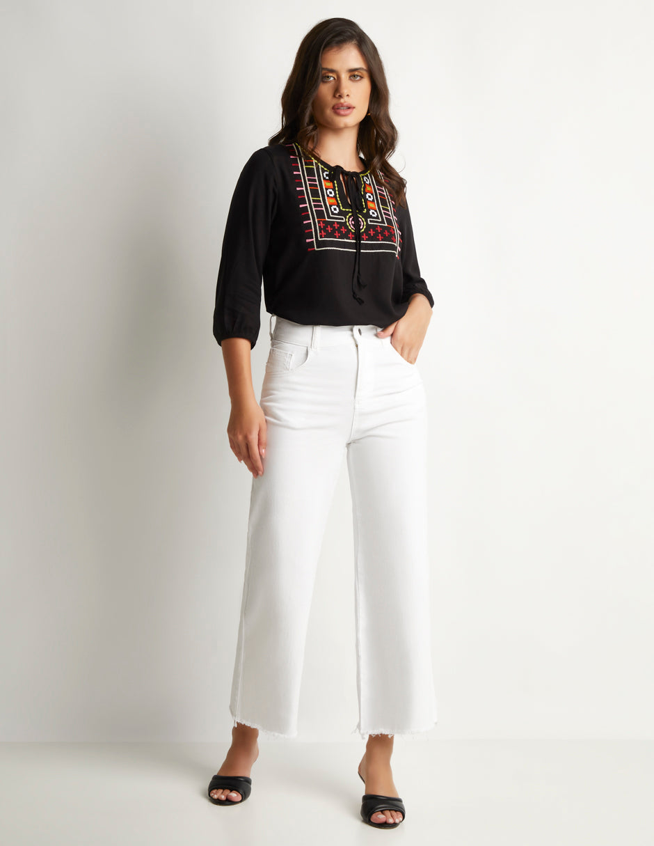Jeans Blanco Mujer, Mezclilla Wide Leg con Tiro Alto y Stretch - Estilo Vaquero Devendi.
