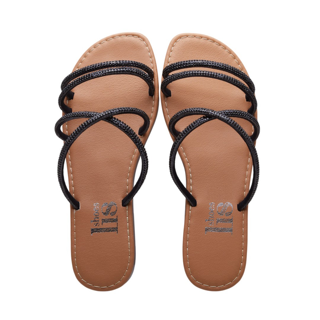Sandalias Casuales Para Mujer Brillos Negros dv2925