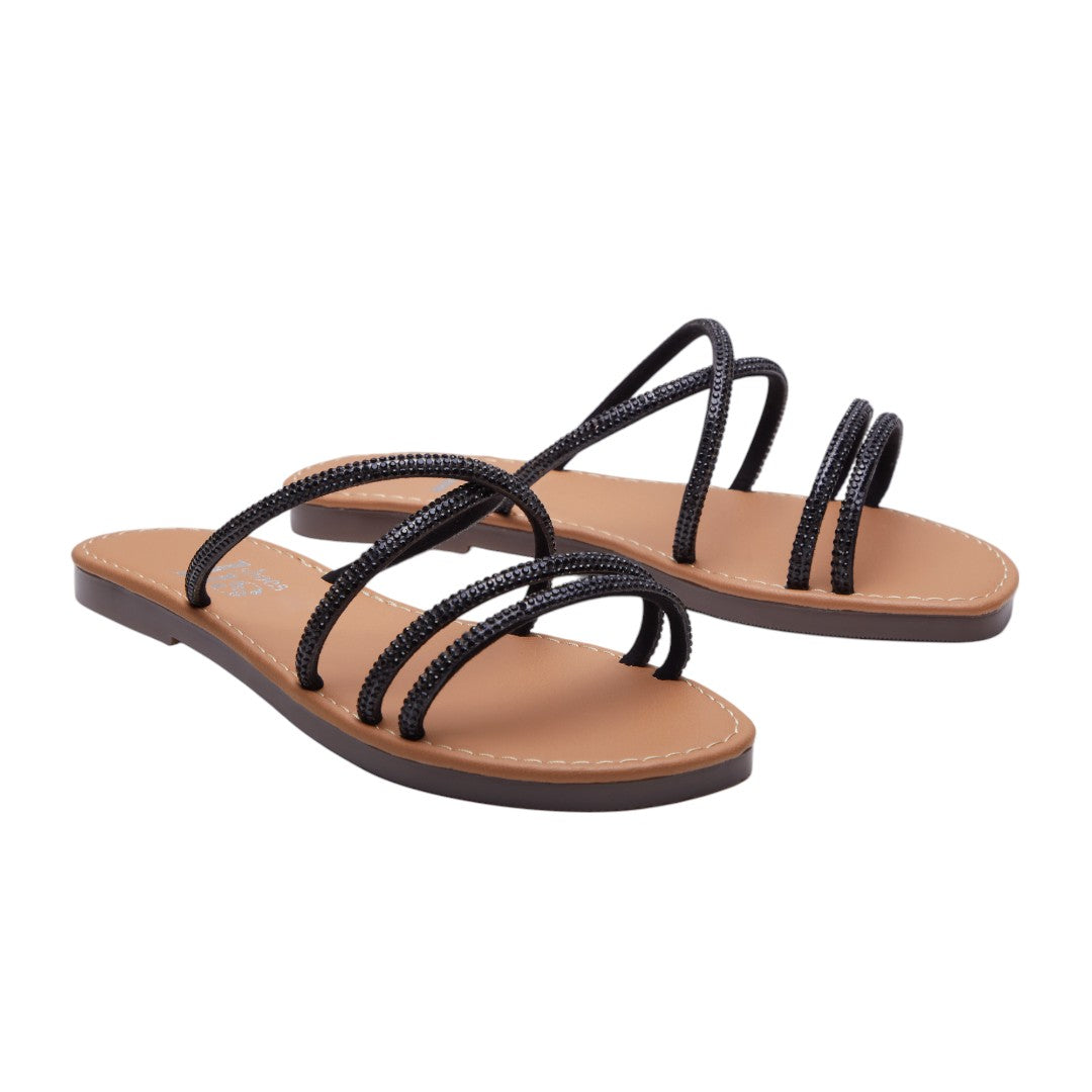 Sandalias Casuales Para Mujer Brillos Negros dv2925