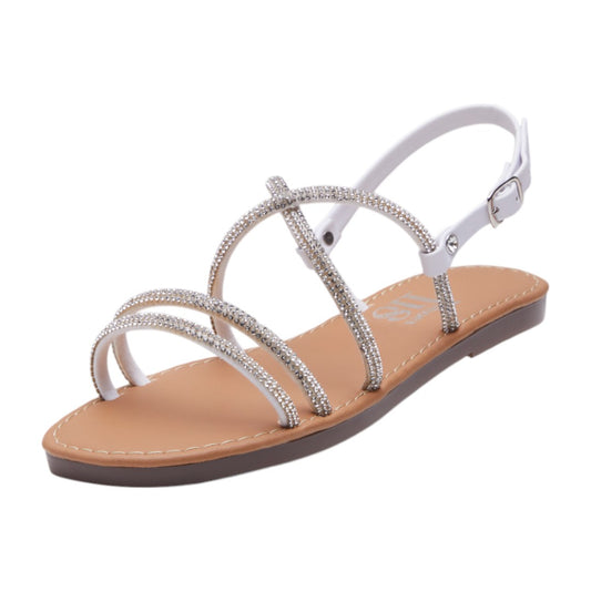 Sandalia Blanca con Brillantes Plateados y Correa en Tobillo dv2925
