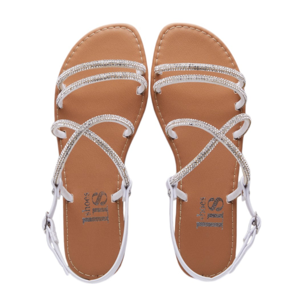 Sandalia Blanca con Brillantes Plateados y Correa en Tobillo dv2925