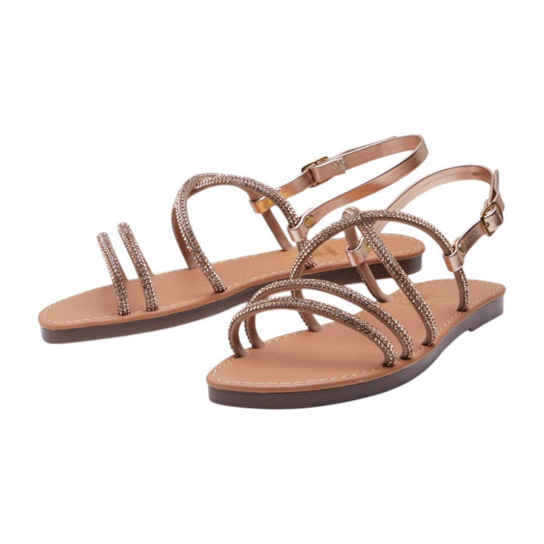 Sandalia Dorado con Brillo y Correa en Tobillo dv2925
