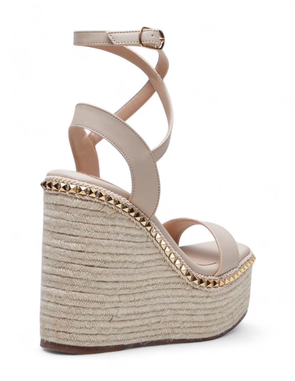 Tacones Beige de Plataforma Tejida con Estoperoles dv2925