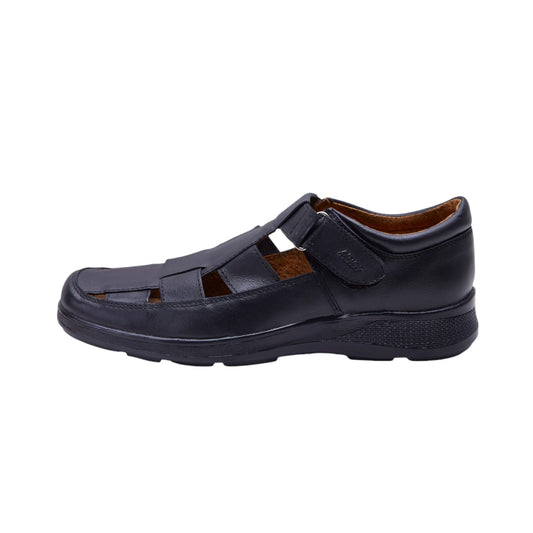 Sandalias Hombre Tipo Piel Casuales Cómodas Negra dv2925