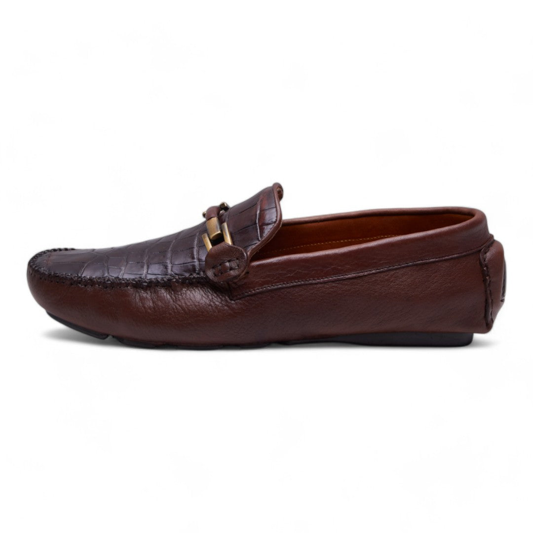 Mocasin Hombre Café en Piel Exótica Cocodrilo dv2925