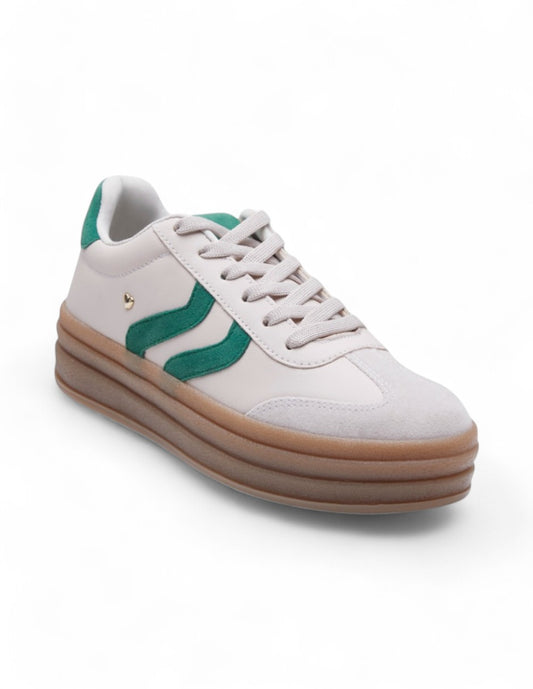 Tenis  Blanco Plataforma con Líneas Verdes dv2925