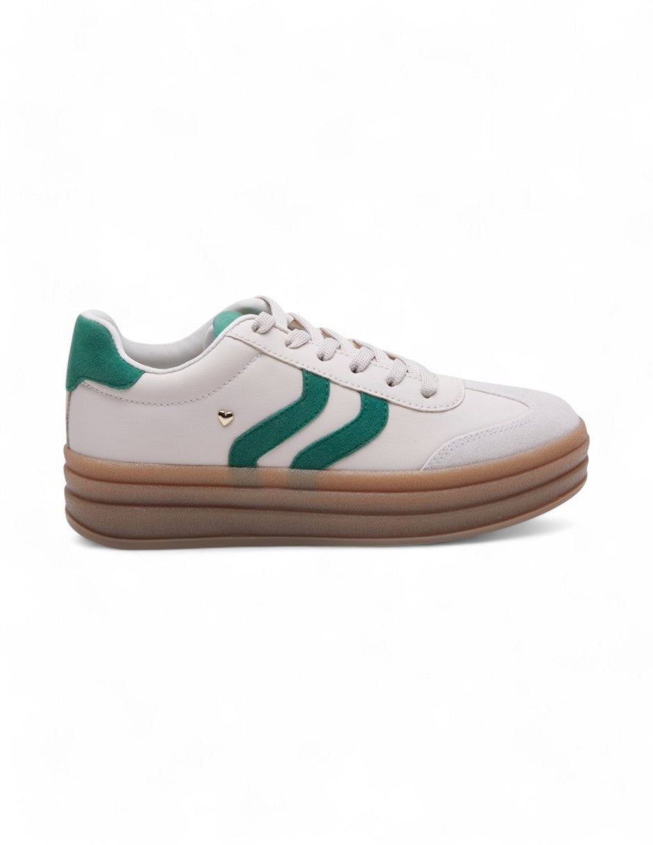 Tenis  Blanco Plataforma con Líneas Verdes dv2925