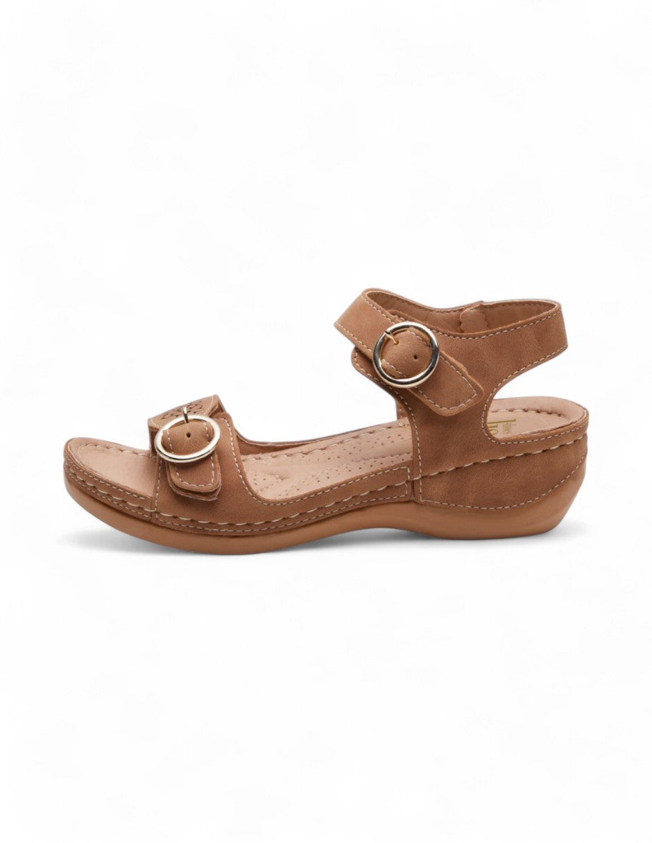 Sandalia Mujer con Herrajes Tipo Piel Suela Madera dv2925
