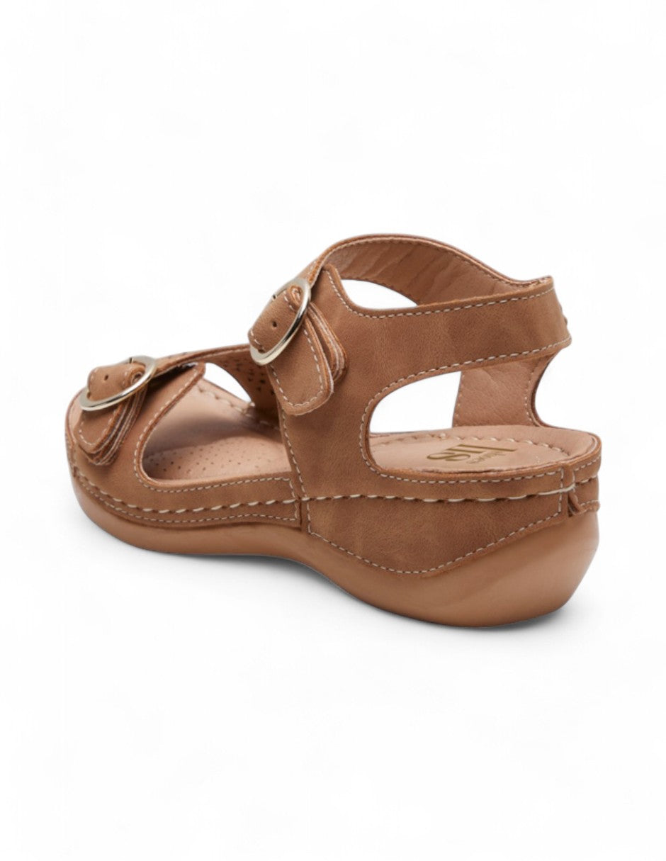 Sandalia Mujer con Herrajes Tipo Piel Suela Madera dv2925