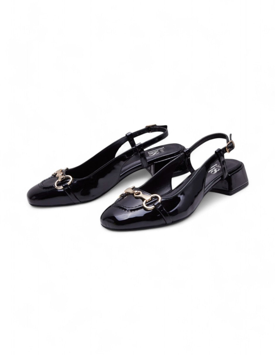 Tacon Negro de Mujer Brillante con Herraje