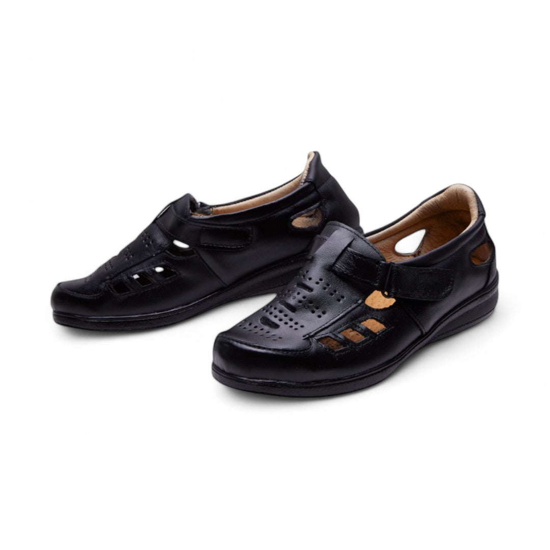 Zapato Mujer Negro Piel Aberturas Decorativas dv2925