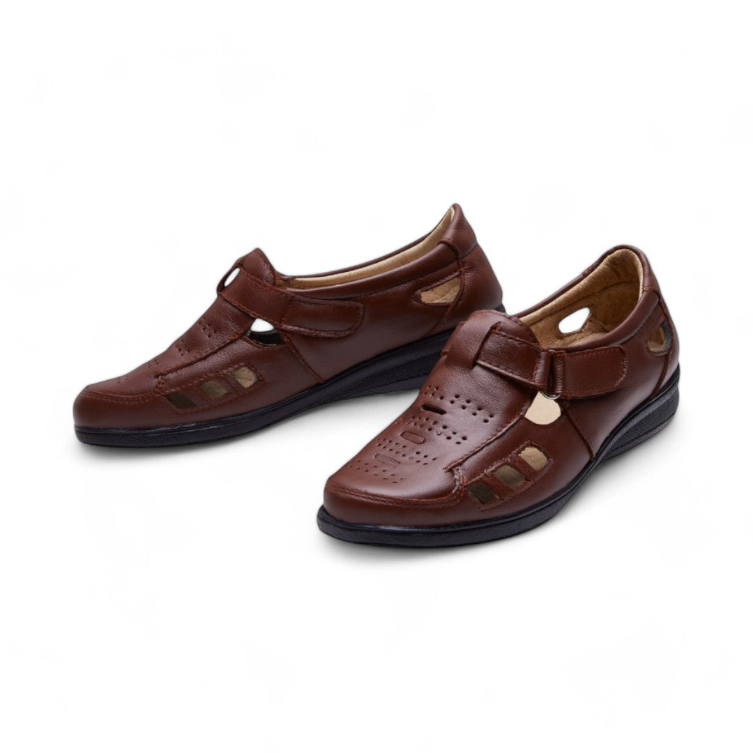 Zapato Mujer Café Piel Aberturas Decorativas dv2925