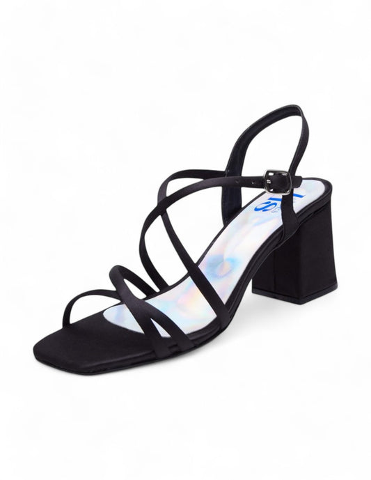 Sandalia Tacón Negro Satin Formal dv2925