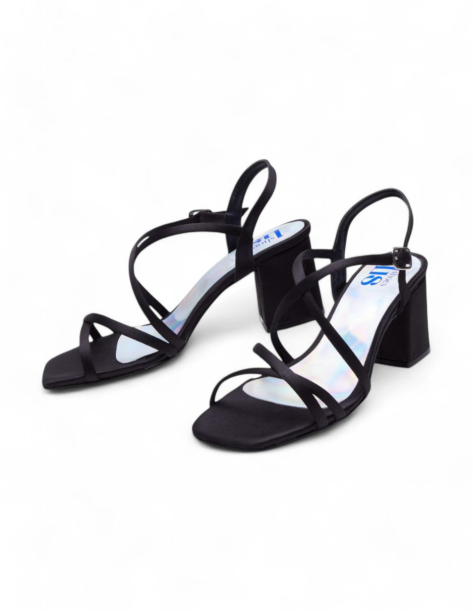 Sandalia Tacón Negro Satin Formal dv2925
