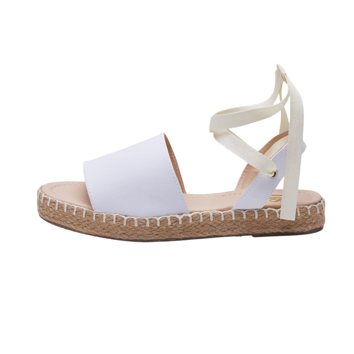 Zapatilla Plana Tipo Piel Suela Yute Tiras Cruzadas Blanco dv2925