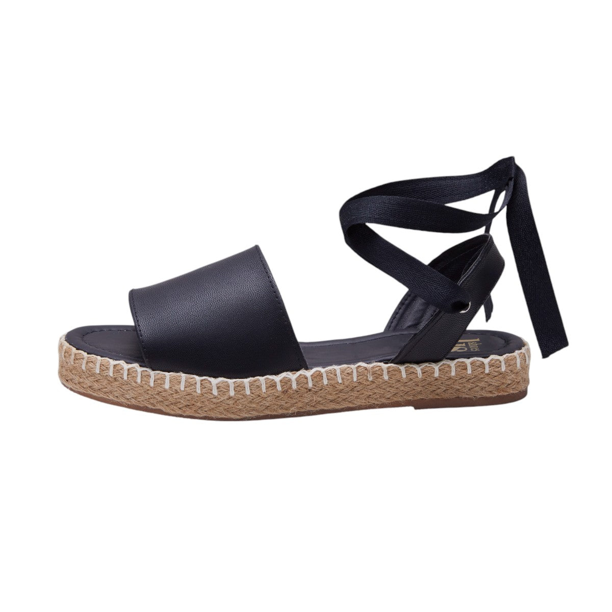 Zapatilla Plana Tipo Piel Suela Yute Tiras Cruzadas Negro dv2925
