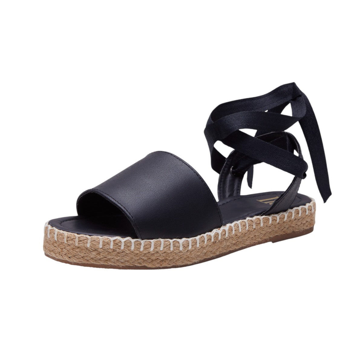 Zapatilla Plana Tipo Piel Suela Yute Tiras Cruzadas Negro dv2925