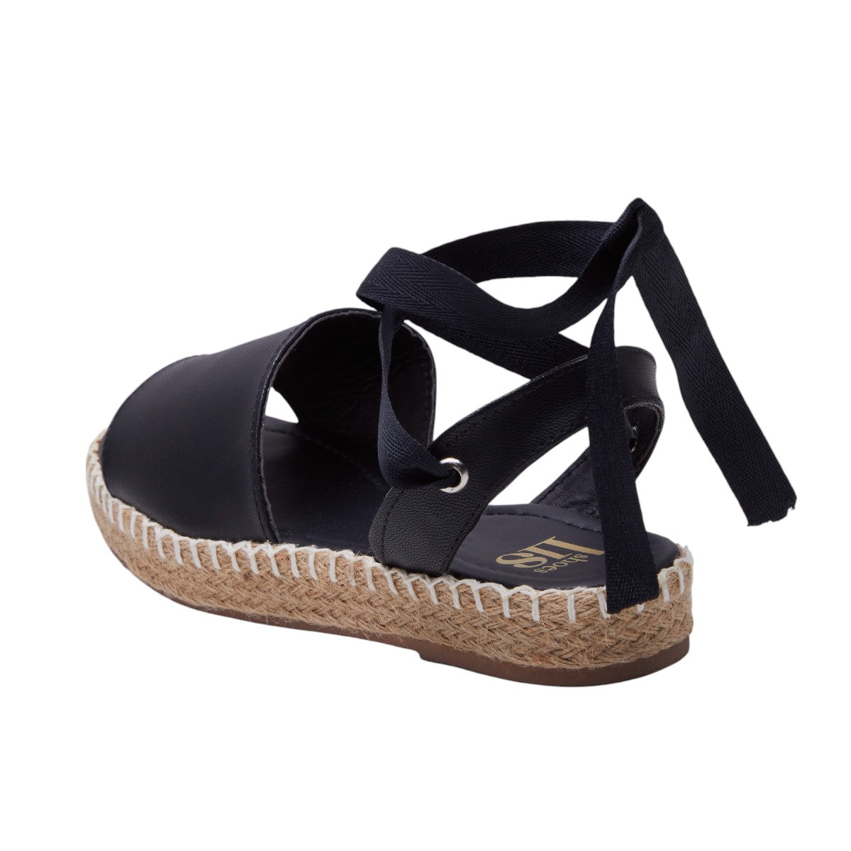 Zapatilla Plana Tipo Piel Suela Yute Tiras Cruzadas Negro dv2925